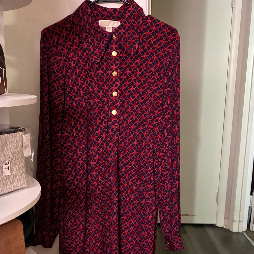 Michael Kors Red and Black Long Sleeve Dress
